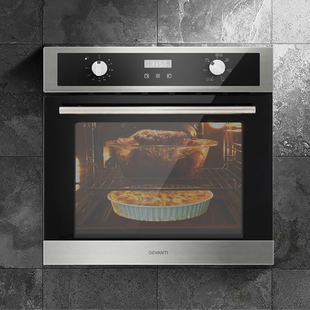 Devanti Electric Built In Wall Oven 80L Convection Grill Ovens Stainless Steel - Flavour Fushion Cooking Shop