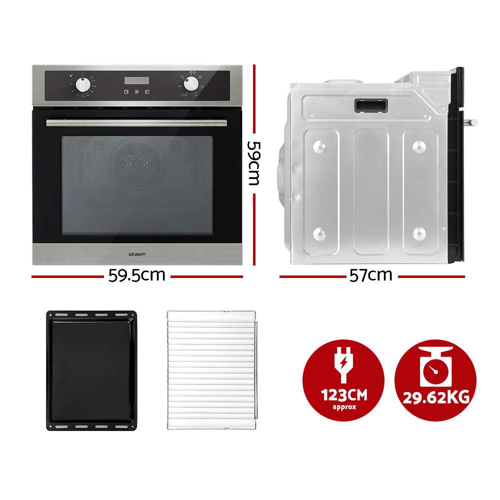 Devanti Electric Built In Wall Oven 80L Convection Grill Ovens Stainless Steel - Flavour Fushion Cooking Shop