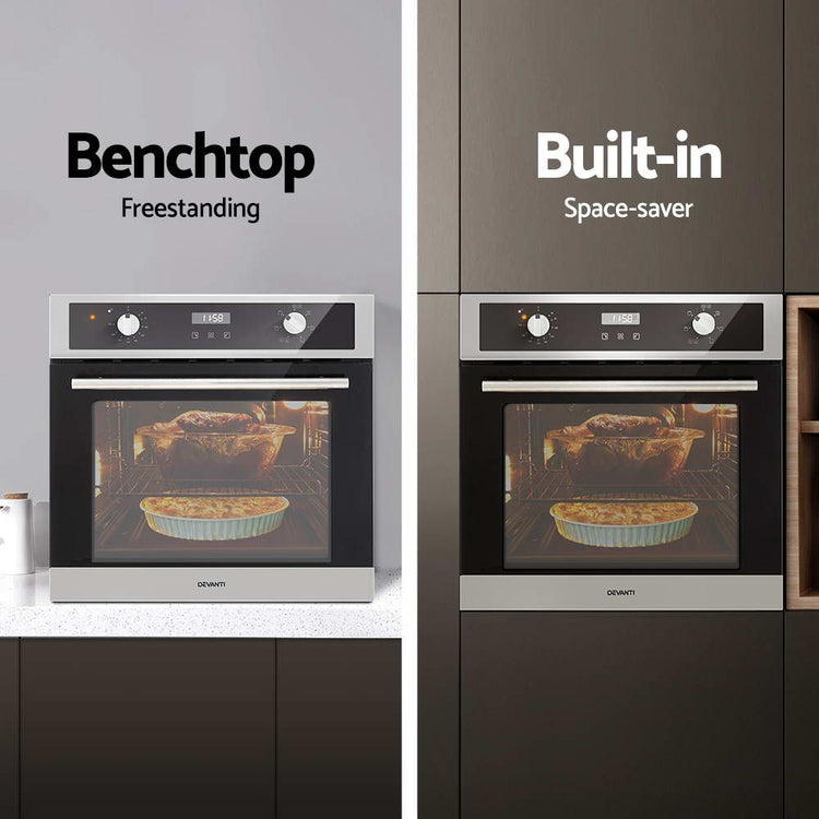 Devanti Electric Built In Wall Oven 80L Convection Grill Ovens Stainless Steel - Flavour Fushion Cooking Shop