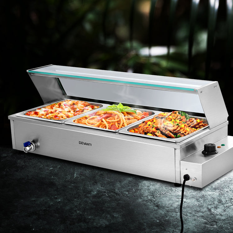 Devanti Commercial Food Warmer Bain Marie 3 Electric Buffet Pans - Flavour Fushion Cooking Shop
