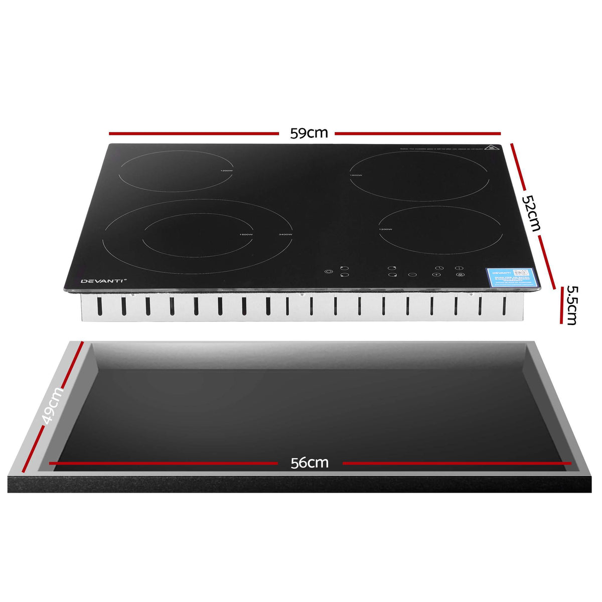 Devanti Ceramic Cooktop 5 Cooking Zone 4 Electric Hobs Touch Control 7600W Black - Flavour Fushion Cooking Shop