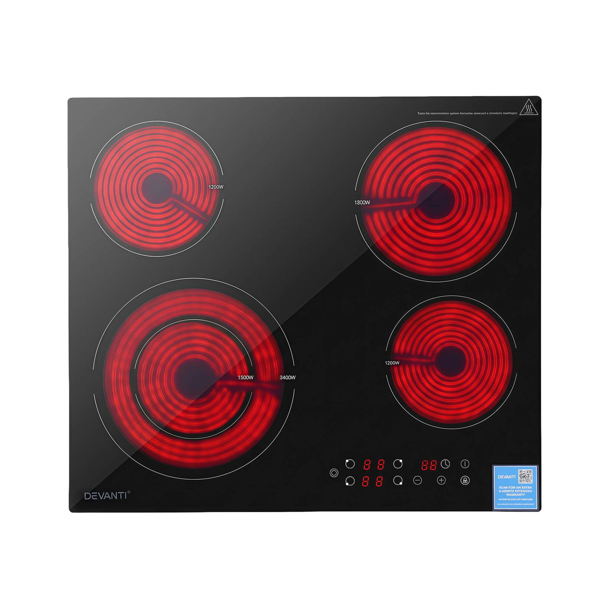 Devanti Ceramic Cooktop 5 Cooking Zone 4 Electric Hobs Touch Control 7600W Black - Flavour Fushion Cooking Shop