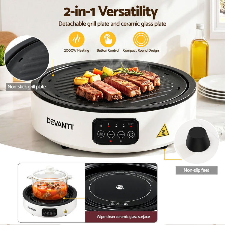 Devanti Ceramic Cooktop Electric Hot Plate Countertop Grill Cooker White - Flavour Fushion Cooking Shop