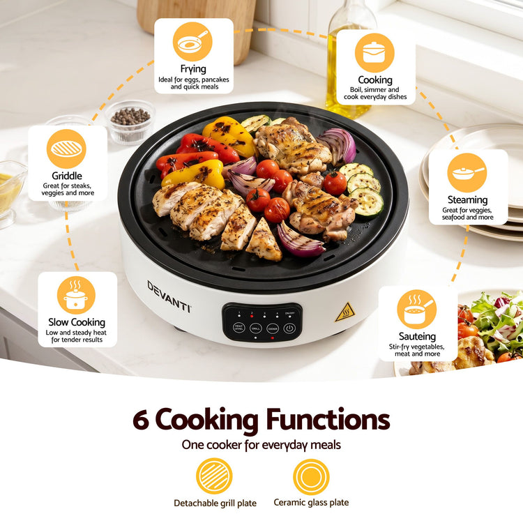 Devanti Ceramic Cooktop Electric Hot Plate Countertop Grill Cooker White - Flavour Fushion Cooking Shop