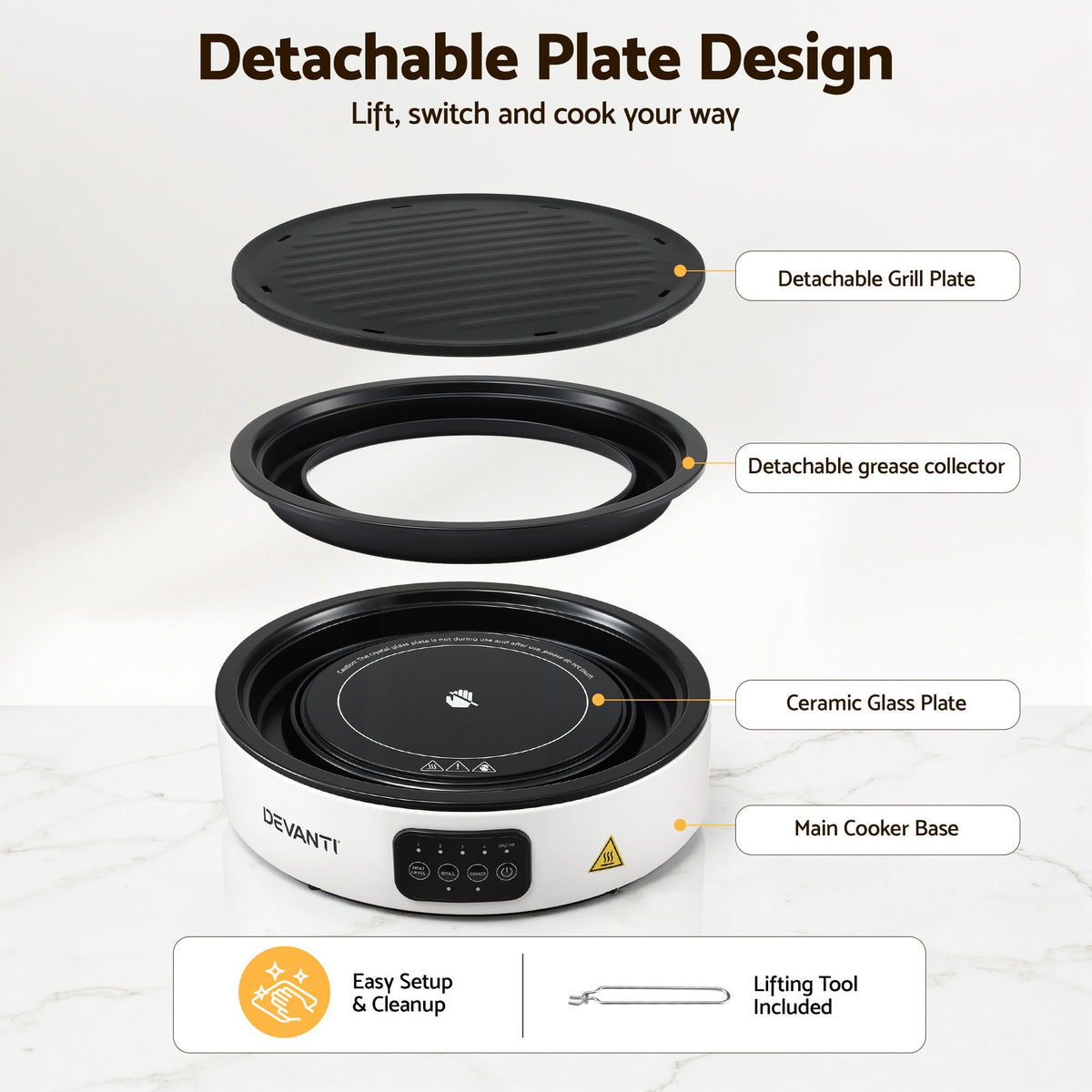 Devanti Ceramic Cooktop Electric Hot Plate Countertop Grill Cooker White - Flavour Fushion Cooking Shop