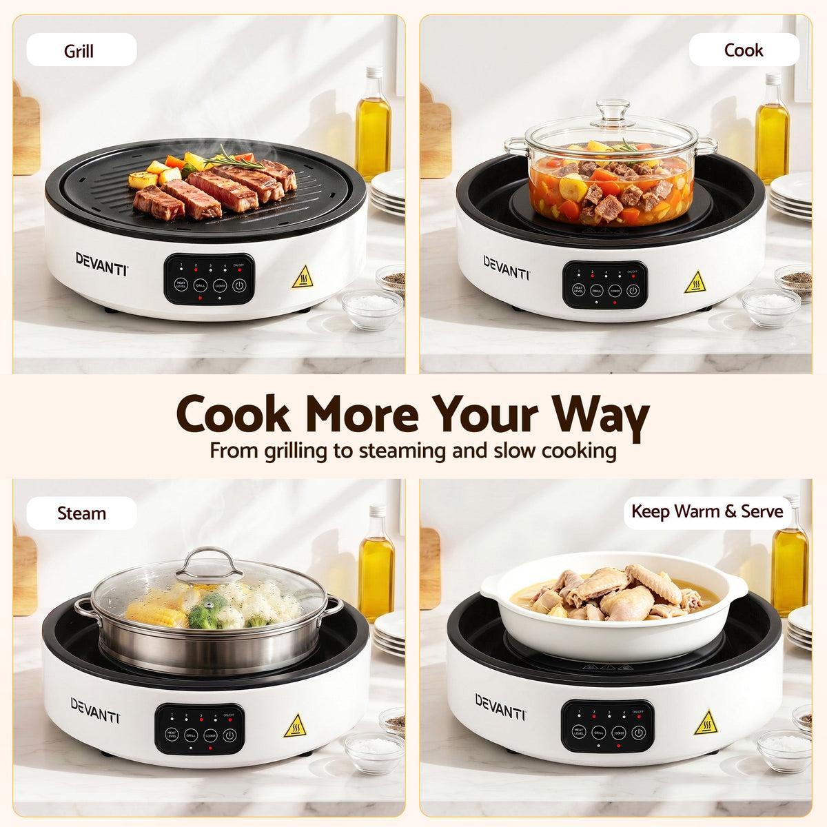 Devanti Ceramic Cooktop Electric Hot Plate Countertop Grill Cooker White - Flavour Fushion Cooking Shop