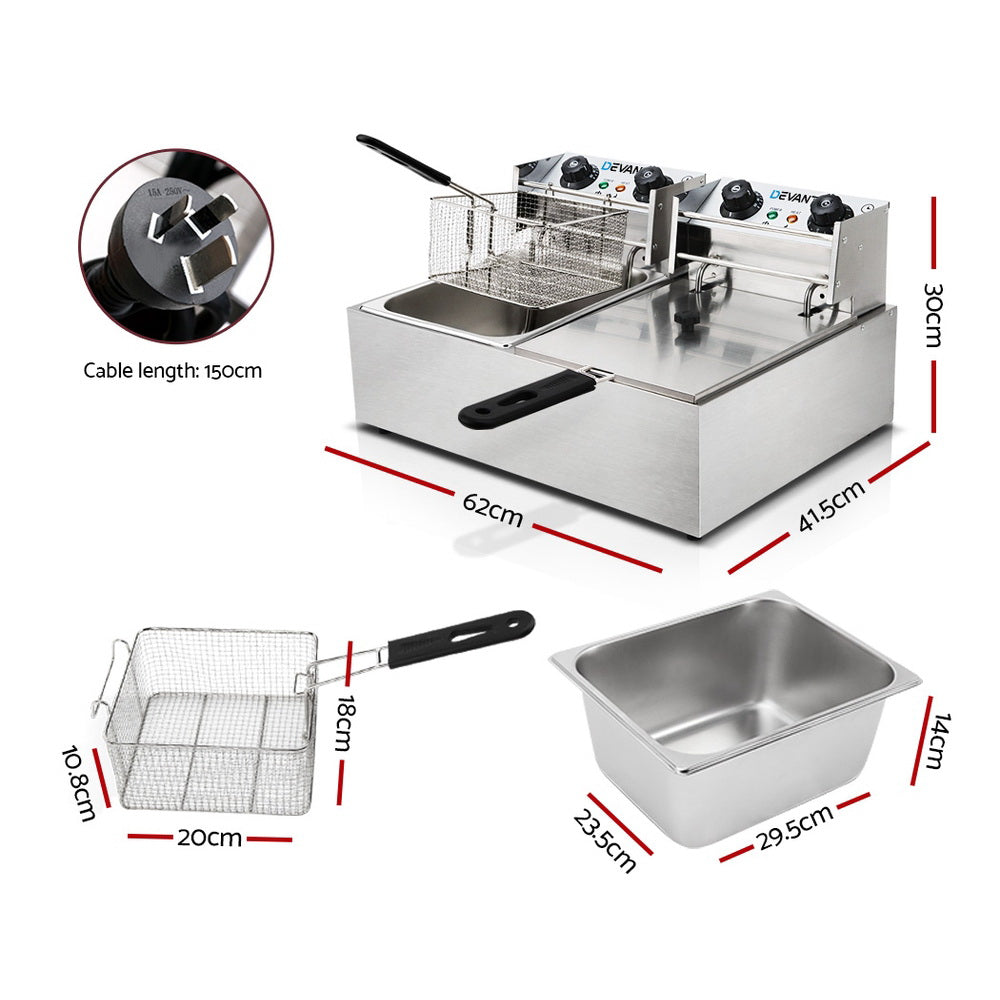 Devanti 20L Electric Commercial Deep Fryer Double Baskets 4400W - Flavour Fushion Cooking Shop