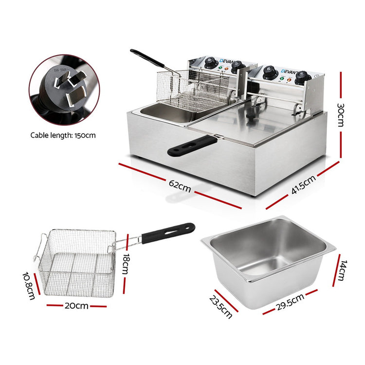 Devanti 20L Electric Commercial Deep Fryer Double Baskets 4400W - Flavour Fushion Cooking Shop
