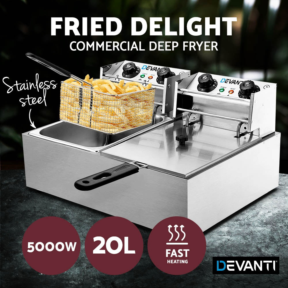 Devanti 20L Electric Commercial Deep Fryer Double Baskets 4400W - Flavour Fushion Cooking Shop