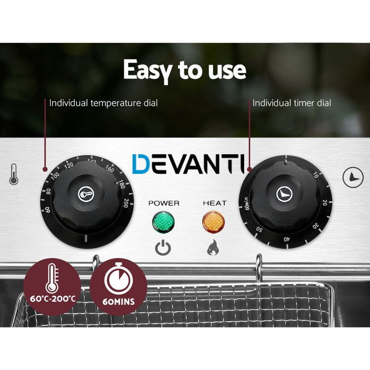 Devanti 20L Electric Commercial Deep Fryer Double Baskets 4400W - Flavour Fushion Cooking Shop