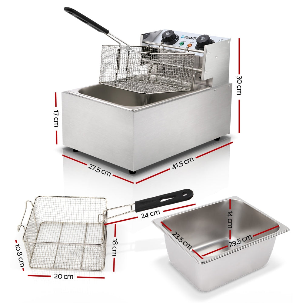 Devanti 10L Electric Commercial Deep Fryer Single Basket 2200W - Flavour Fushion Cooking Shop
