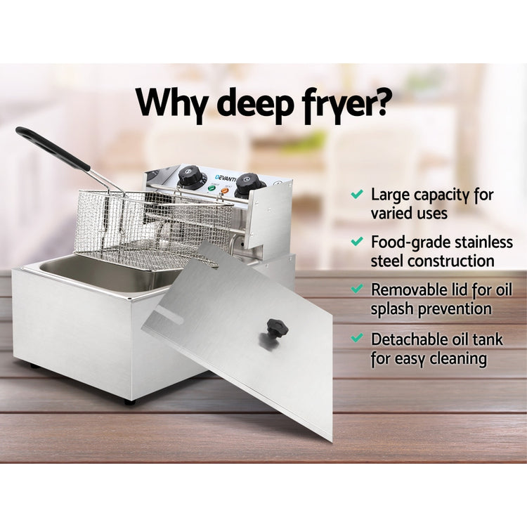 Devanti 10L Electric Commercial Deep Fryer Single Basket 2200W - Flavour Fushion Cooking Shop