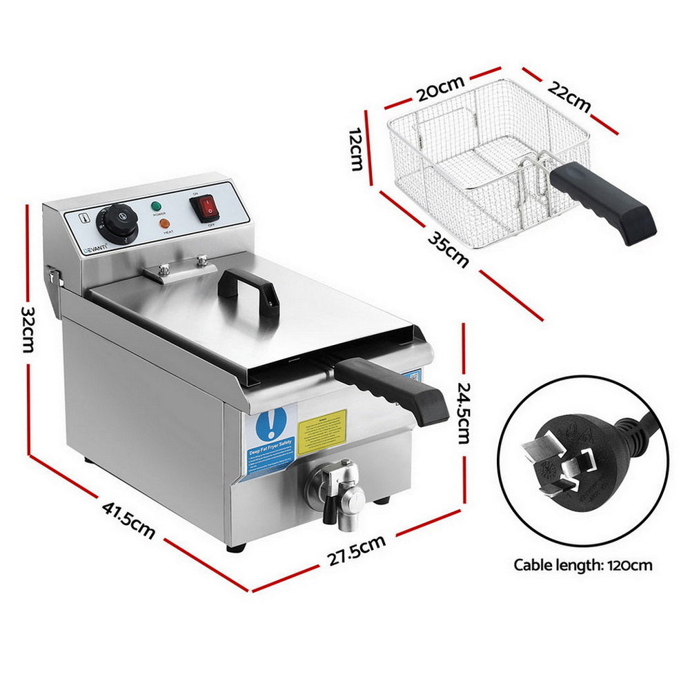 Devanti 3000W Electric Deep Fryer 10L Stainless Steel Fryer w/ Basket & Lid - Flavour Fushion Cooking Shop