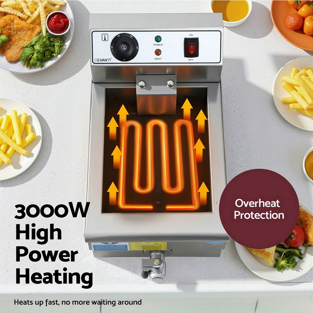 Devanti 3000W Electric Deep Fryer 10L Stainless Steel Fryer w/ Basket & Lid - Flavour Fushion Cooking Shop