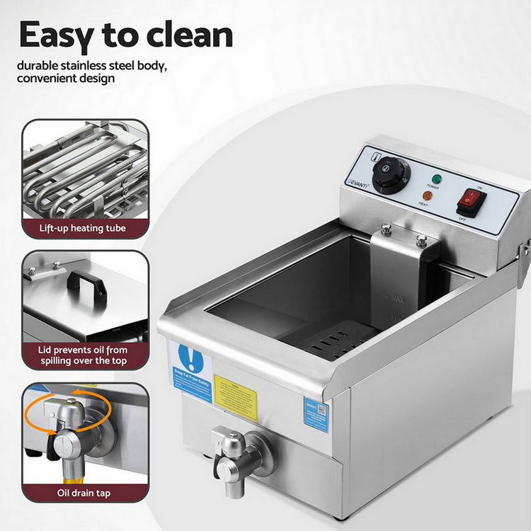Devanti 3000W Electric Deep Fryer 10L Stainless Steel Fryer w/ Basket & Lid - Flavour Fushion Cooking Shop