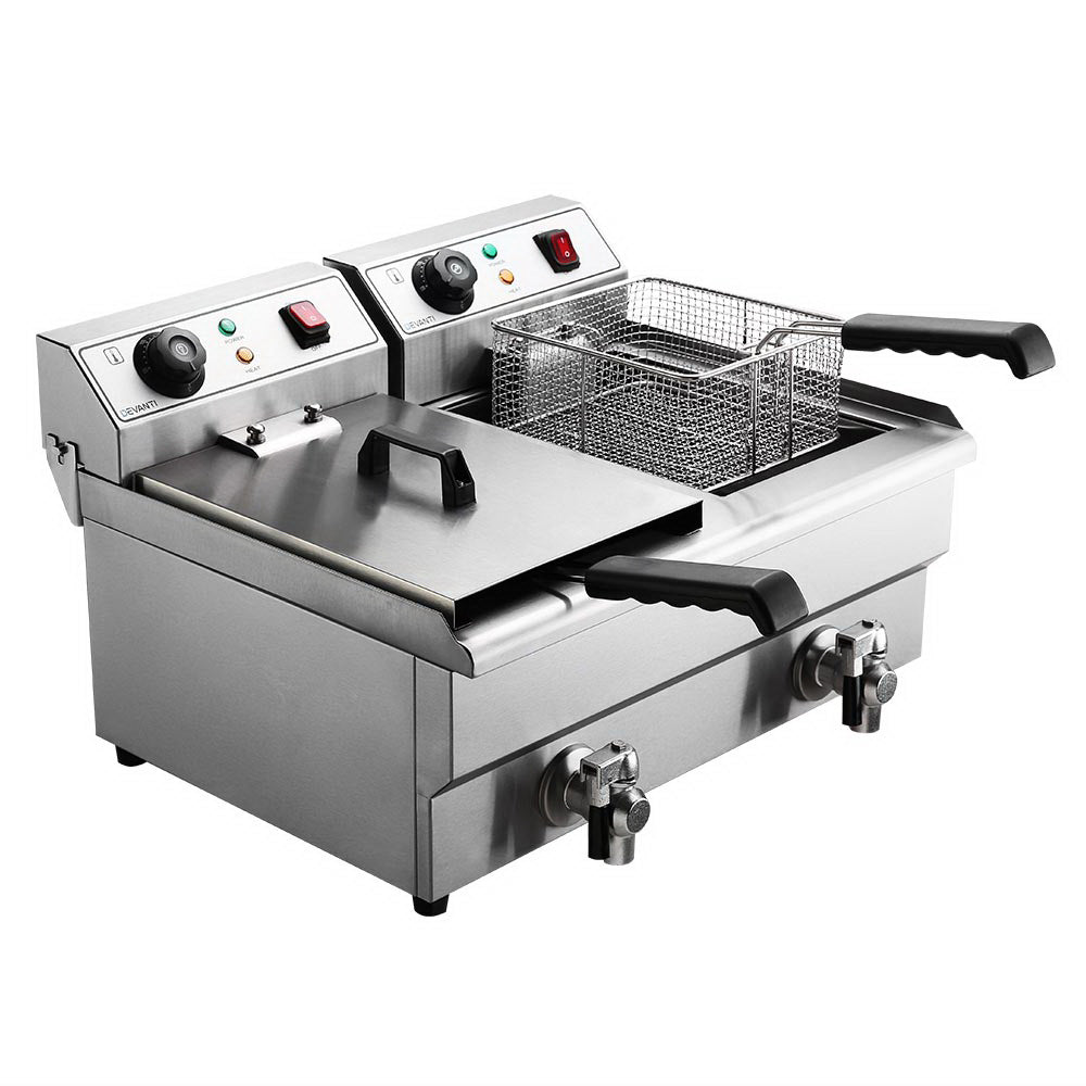 Devanti 20L Electric Commercial Deep Fryer Double Baskets Oil Taps 6000W - Flavour Fushion Cooking Shop