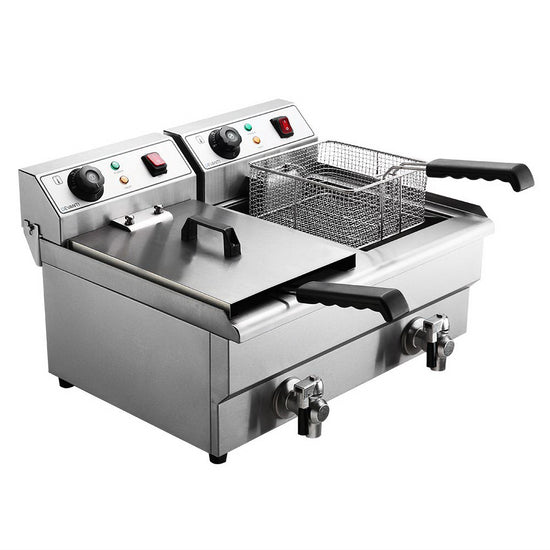Devanti 20L Electric Commercial Deep Fryer Double Baskets Oil Taps 6000W - Flavour Fushion Cooking Shop