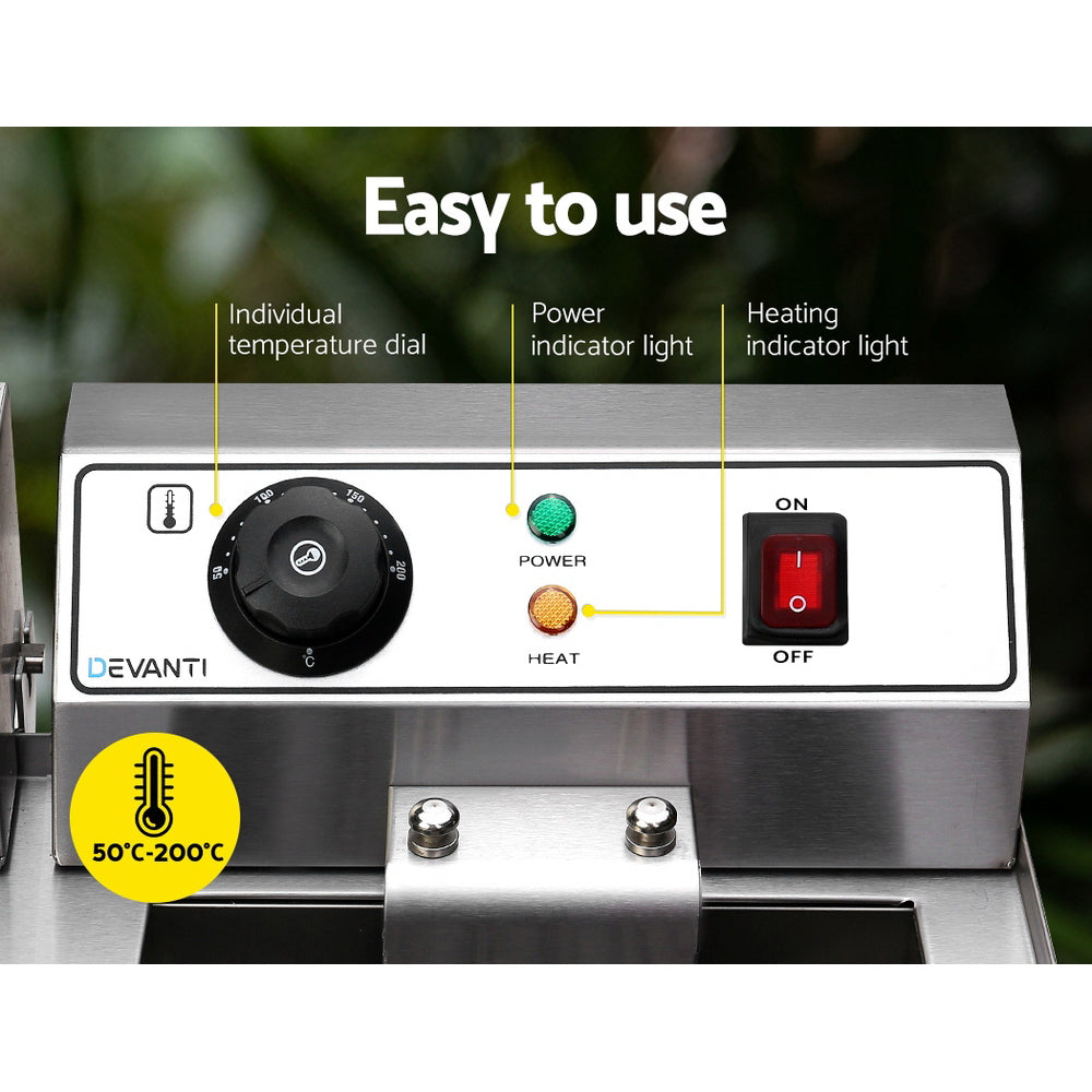 Devanti 20L Electric Commercial Deep Fryer Double Baskets Oil Taps 6000W - Flavour Fushion Cooking Shop