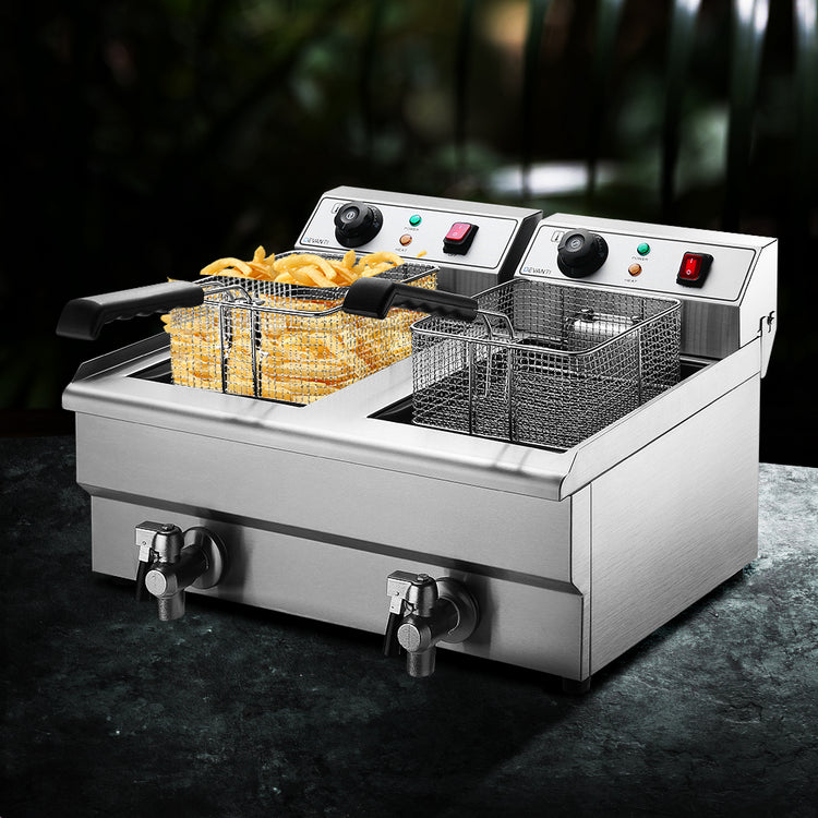 Devanti 20L Electric Commercial Deep Fryer Double Baskets Oil Taps 6000W - Flavour Fushion Cooking Shop