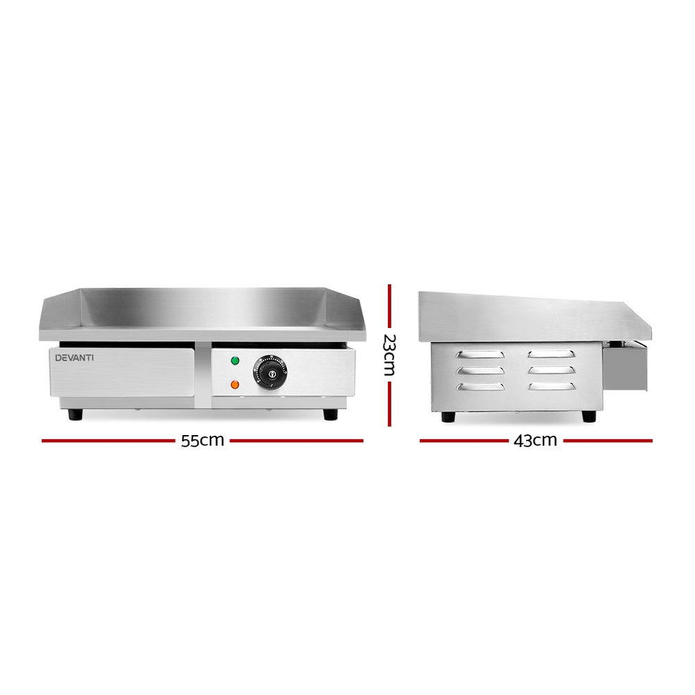 Devanti Commercial Electric Griddle 55cm BBQ Grill Plate 3000W - Flavour Fushion Cooking Shop