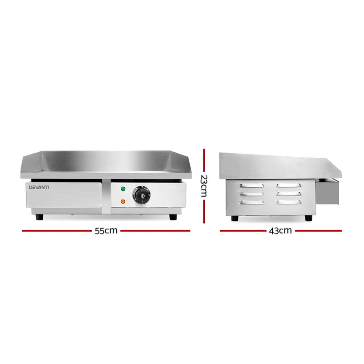 Devanti Commercial Electric Griddle 55cm BBQ Grill Plate 3000W - Flavour Fushion Cooking Shop