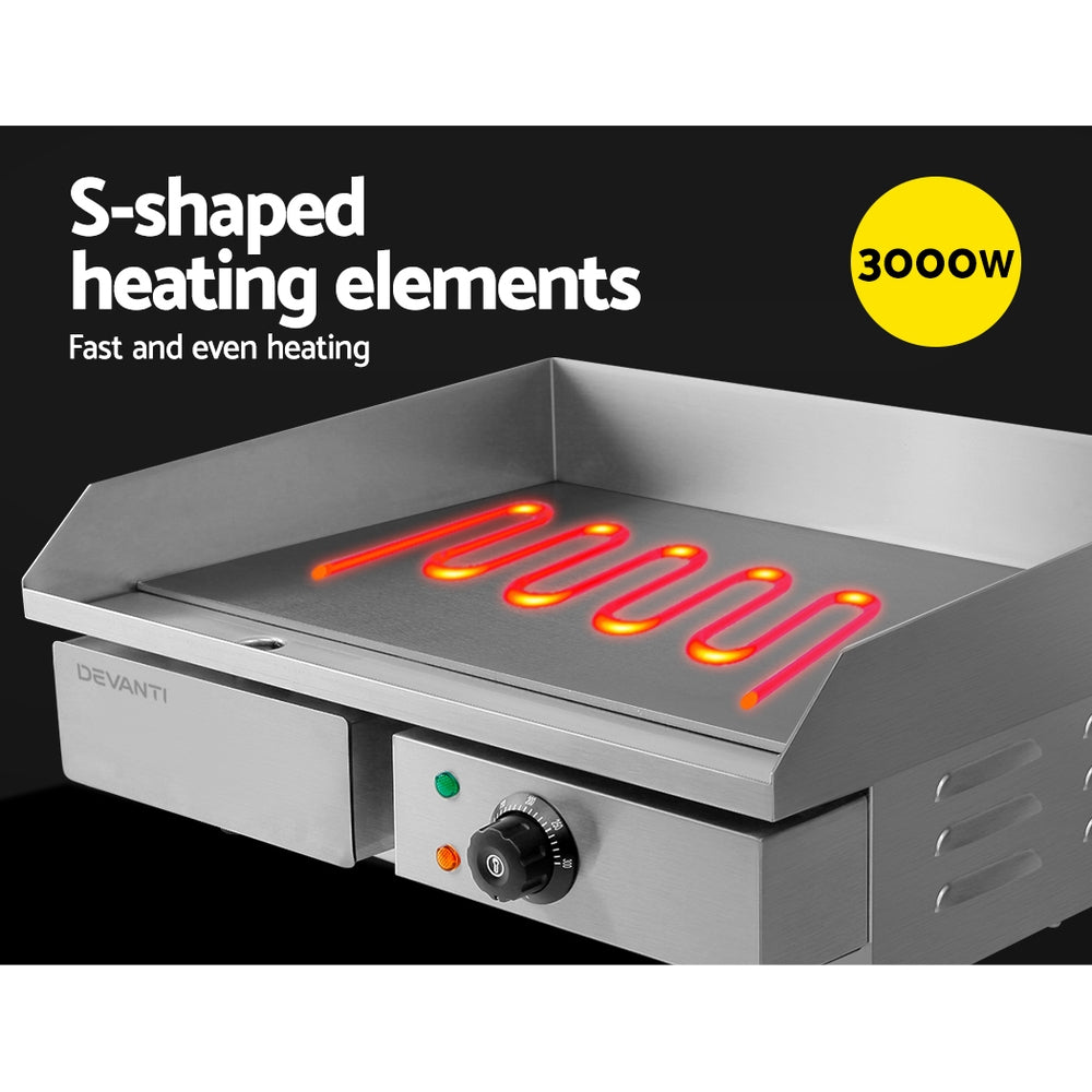 Devanti Commercial Electric Griddle 55cm BBQ Grill Plate 3000W - Flavour Fushion Cooking Shop