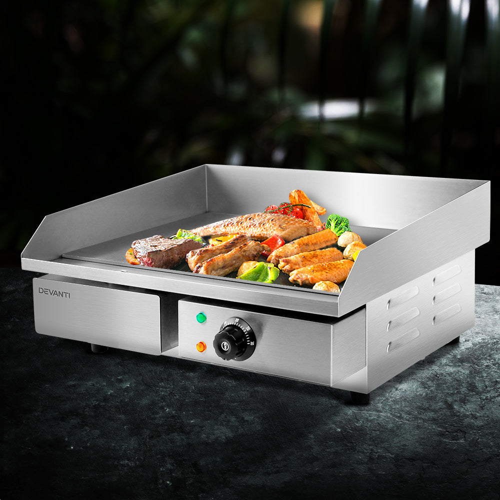 Devanti Commercial Electric Griddle 55cm BBQ Grill Plate 3000W - Flavour Fushion Cooking Shop