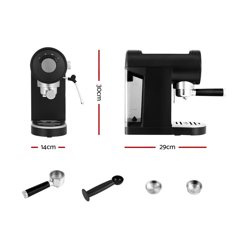 Devanti 20 Bar Coffee Machine Espresso Cafe Maker Black - Flavour Fushion Cooking Shop