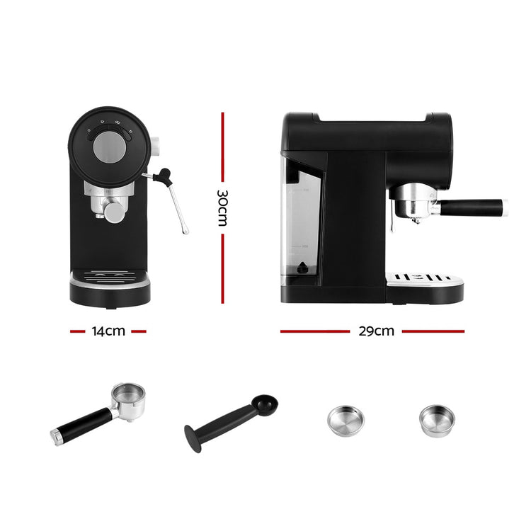 Devanti 20 Bar Coffee Machine Espresso Cafe Maker Black - Flavour Fushion Cooking Shop