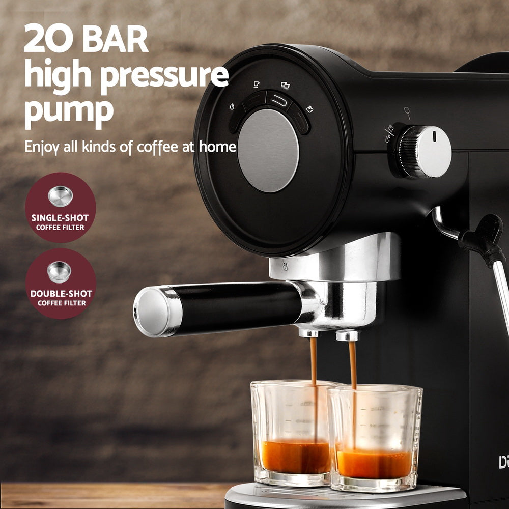 Devanti 20 Bar Coffee Machine Espresso Cafe Maker Black - Flavour Fushion Cooking Shop
