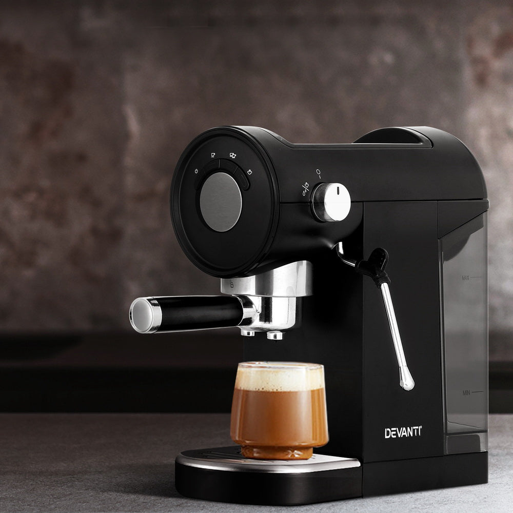 Devanti 20 Bar Coffee Machine Espresso Cafe Maker Black - Flavour Fushion Cooking Shop