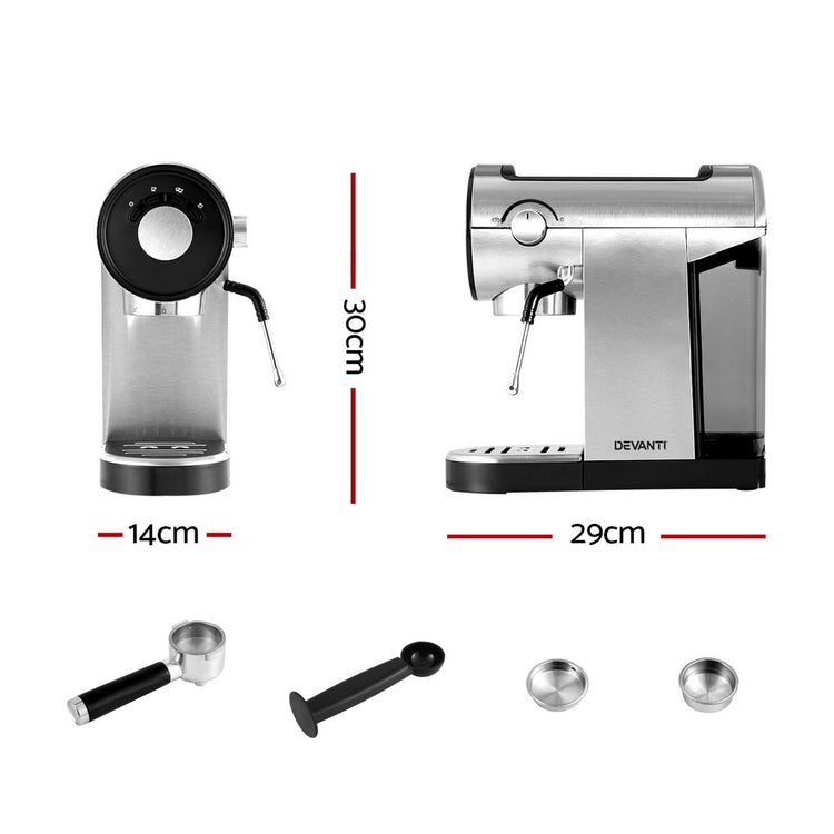 Devanti 20 Bar Coffee Machine Espresso Cafe Maker - Flavour Fushion Cooking Shop