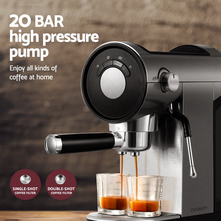 Devanti 20 Bar Coffee Machine Espresso Cafe Maker - Flavour Fushion Cooking Shop