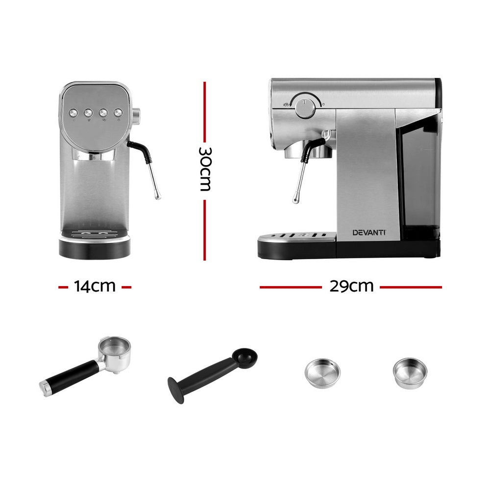 Devanti 20 Bar Coffee Machine Espresso Cafe Maker - Flavour Fushion Cooking Shop
