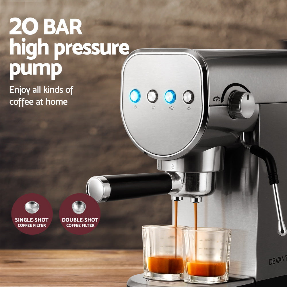 Devanti 20 Bar Coffee Machine Espresso Cafe Maker - Flavour Fushion Cooking Shop