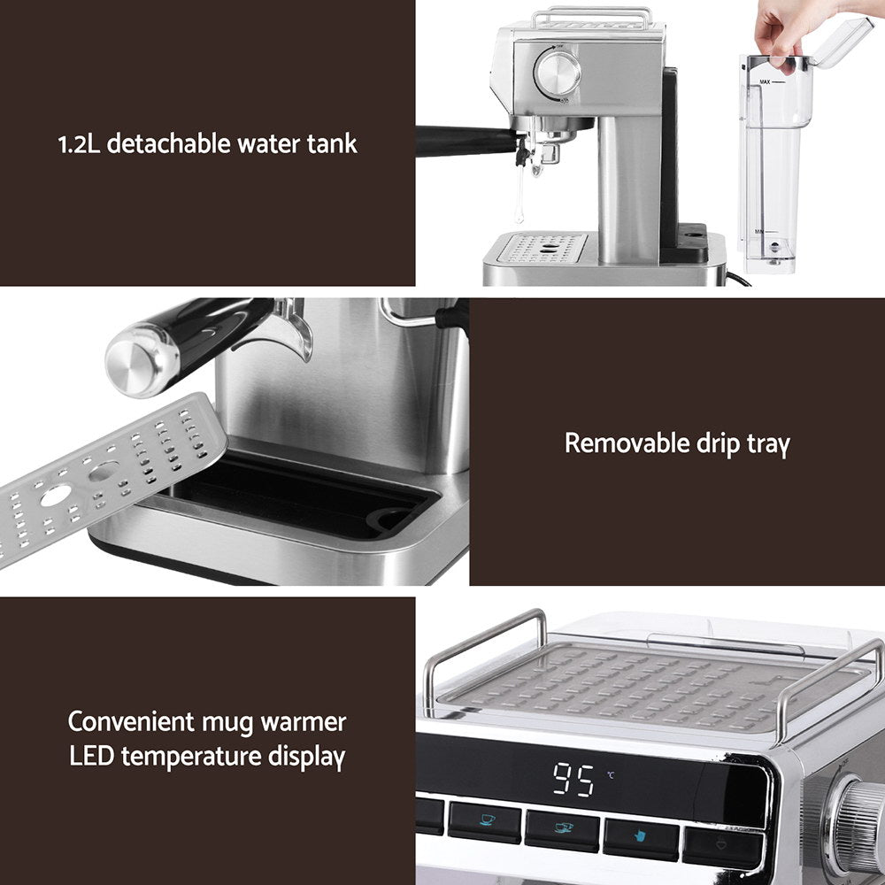 Devanti 20 Bar Coffee Machine Espresso Cafe Maker - Flavour Fushion Cooking Shop