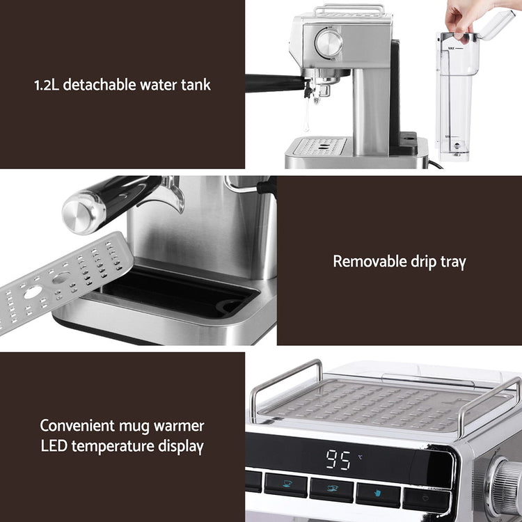 Devanti 20 Bar Coffee Machine Espresso Cafe Maker - Flavour Fushion Cooking Shop