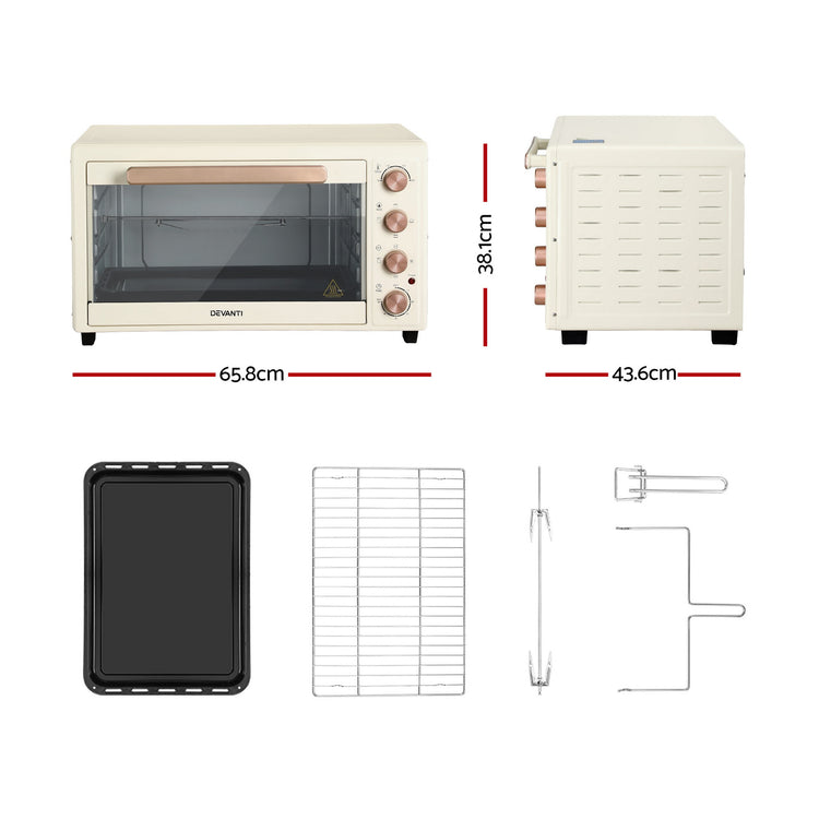 Devanti 60L Convection Oven Electric Fryer Ovens 2000W Cream - Flavour Fushion Cooking Shop