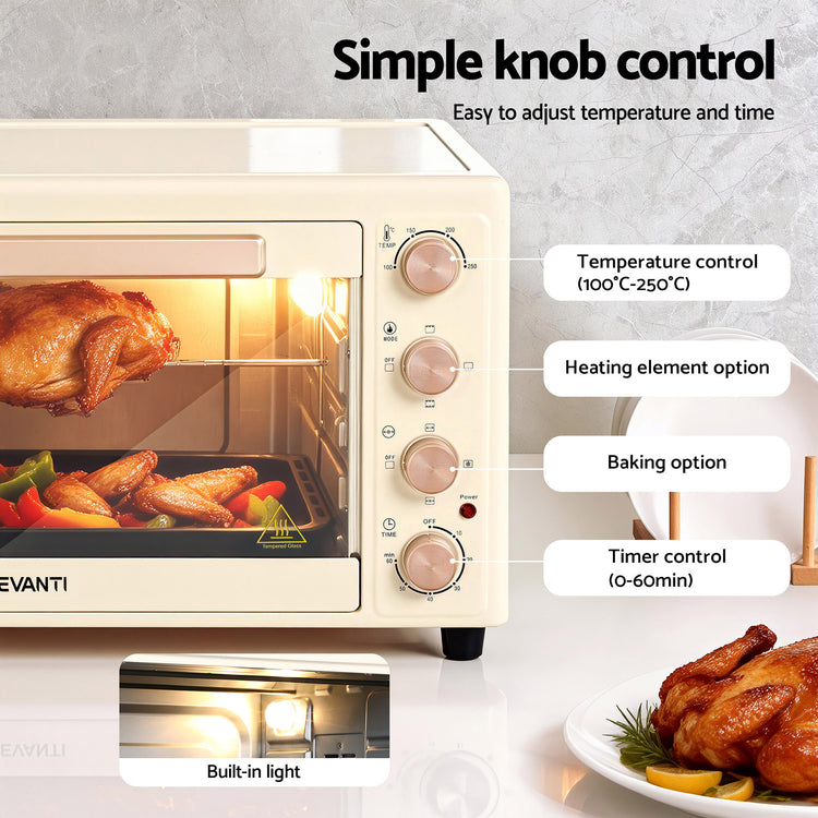 Devanti 60L Convection Oven Electric Fryer Ovens 2000W Cream - Flavour Fushion Cooking Shop