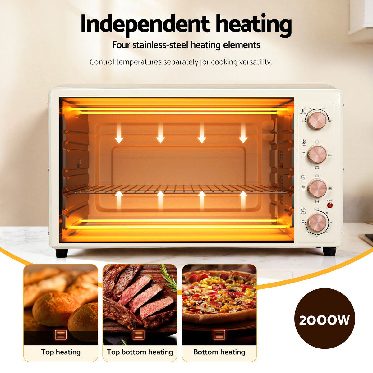 Devanti 60L Convection Oven Electric Fryer Ovens 2000W Cream - Flavour Fushion Cooking Shop