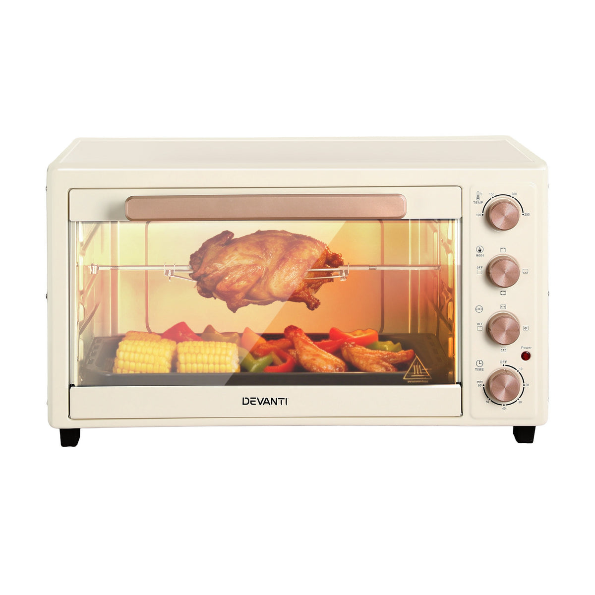 Devanti 60L Convection Oven Electric Fryer Ovens 2000W Cream - Flavour Fushion Cooking Shop