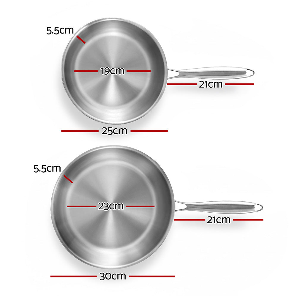 5-star Chef Frying Pan Stainless Steel Uncoated Twin Frypan Set 25/30cm Silver - Flavour Fushion Cooking Shop