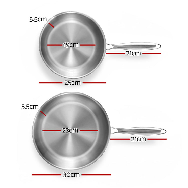 5-star Chef Frying Pan Stainless Steel Uncoated Twin Frypan Set 25/30cm Silver - Flavour Fushion Cooking Shop