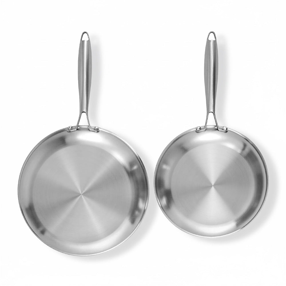 5-star Chef Frying Pan Stainless Steel Uncoated Twin Frypan Set 25/30cm Silver - Flavour Fushion Cooking Shop