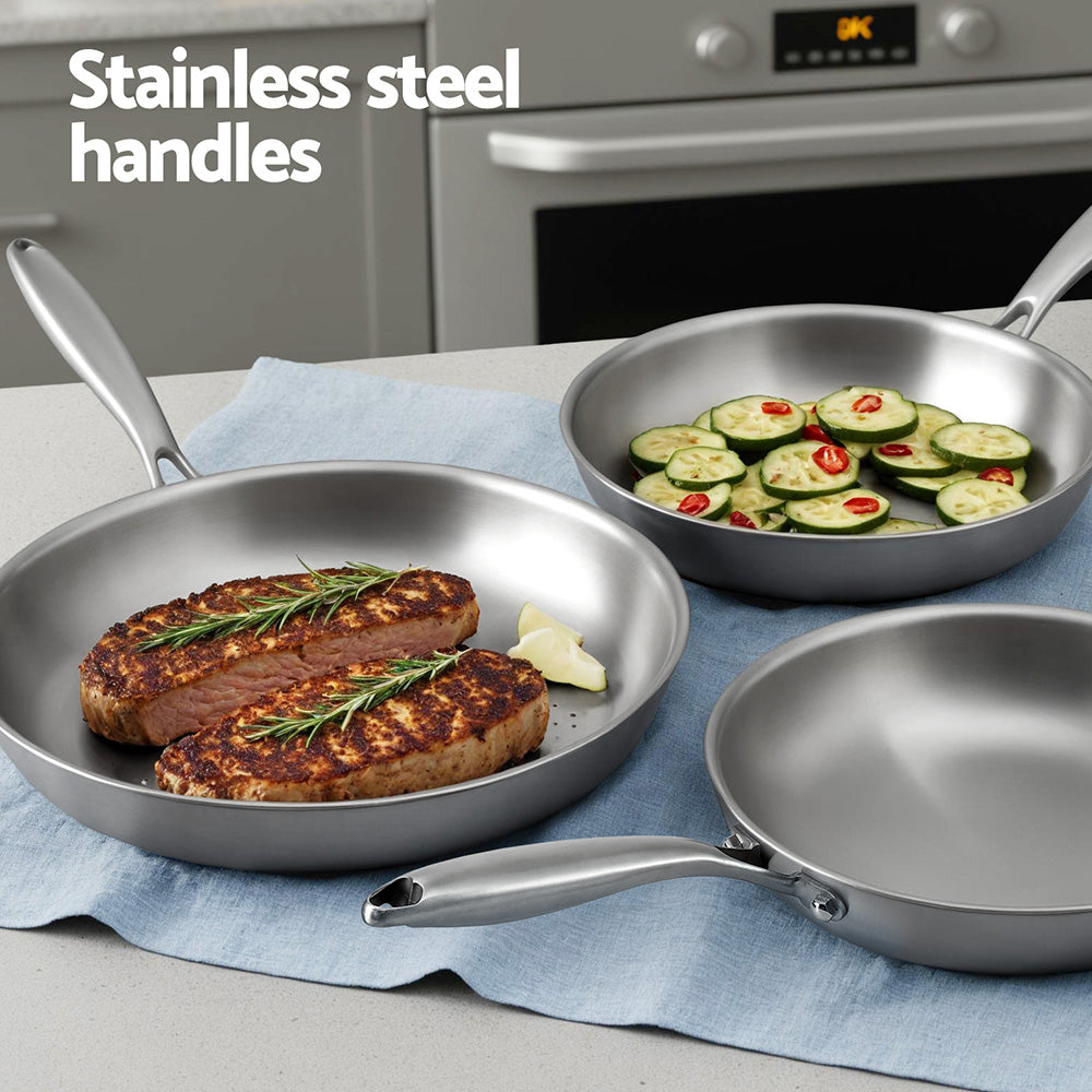 5-star Chef Frying Pan Stainless Steel Uncoated Twin Frypan Set 25/30cm Silver - Flavour Fushion Cooking Shop