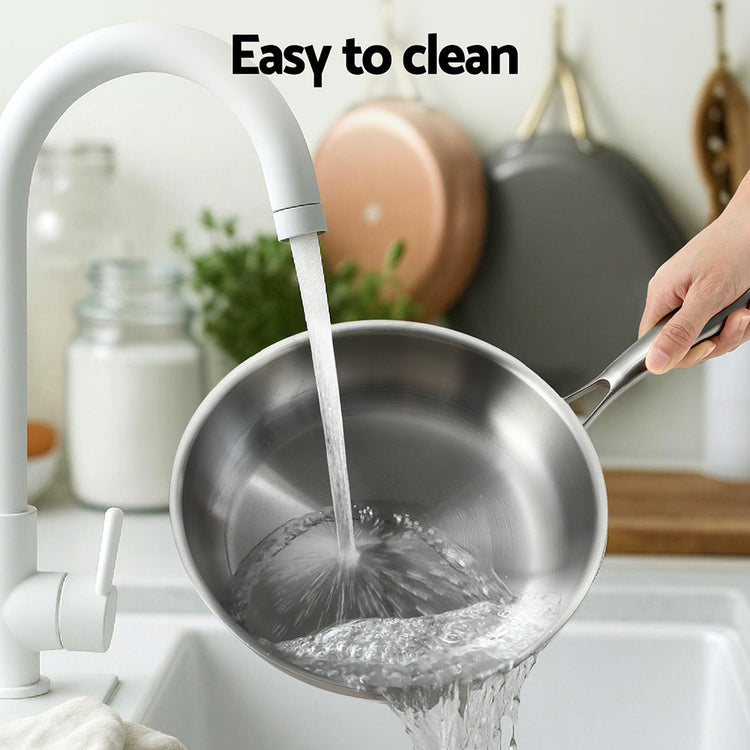 5-star Chef Frying Pan Stainless Steel Uncoated Twin Frypan Set 25/30cm Silver - Flavour Fushion Cooking Shop