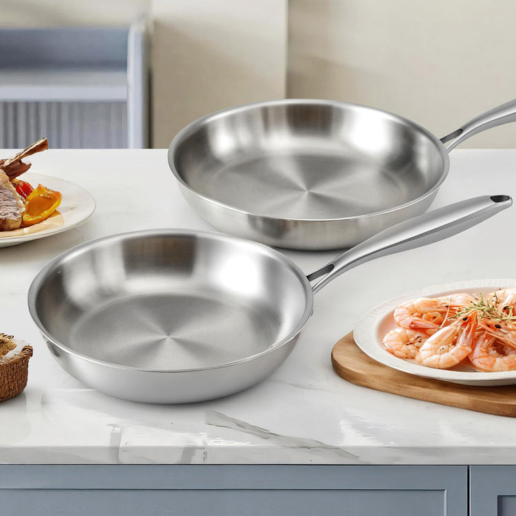 5-star Chef Frying Pan Stainless Steel Uncoated Twin Frypan Set 25/30cm Silver - Flavour Fushion Cooking Shop