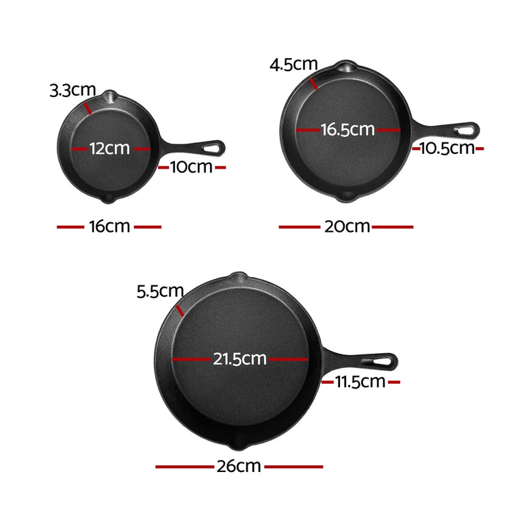 5-star chef Non Stick Frying Pan Cast Iron 3PCS - Flavour Fushion Cooking Shop