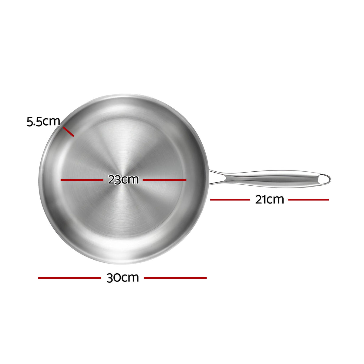 5-Star Chef 30cm Stainless Steel Frying Pan Uncoated Frypan with Tri-Ply Body Silver - Flavour Fushion Cooking Shop