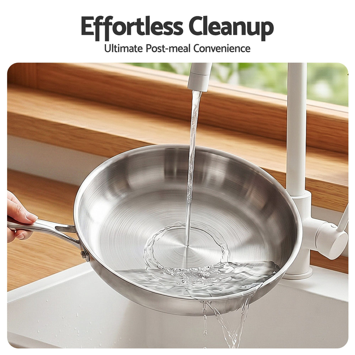 5-Star Chef 30cm Stainless Steel Frying Pan Uncoated Frypan with Tri-Ply Body Silver - Flavour Fushion Cooking Shop